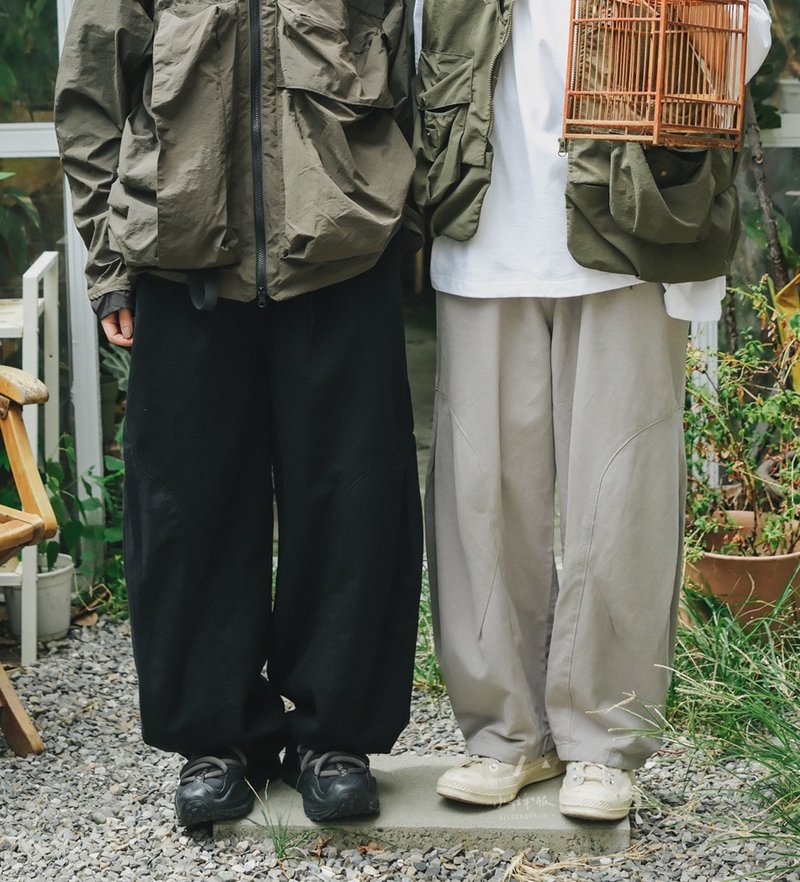 山系部落側下折寬褲 - 2色 - 黑折 - 女長褲 - 棉．麻 黑色