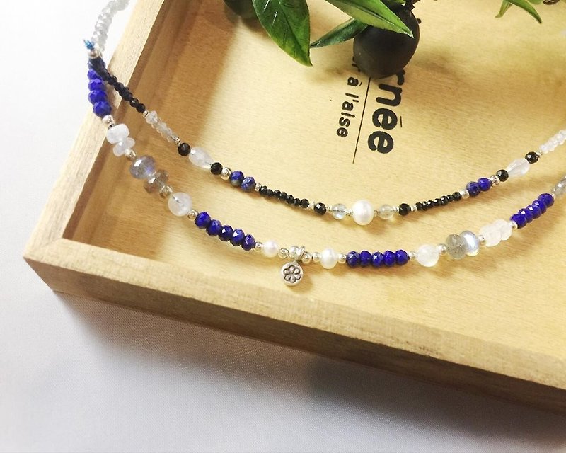 MH sterling silver natural stone custom series _ summer blessing bag _set group - Bracelets - Gemstone Blue