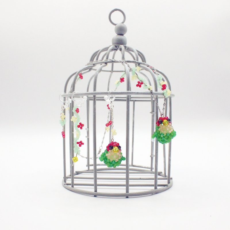 【Customized】Love Parrot Wreath Necklace Earring Set-Works - สร้อยคอ - แก้ว หลากหลายสี
