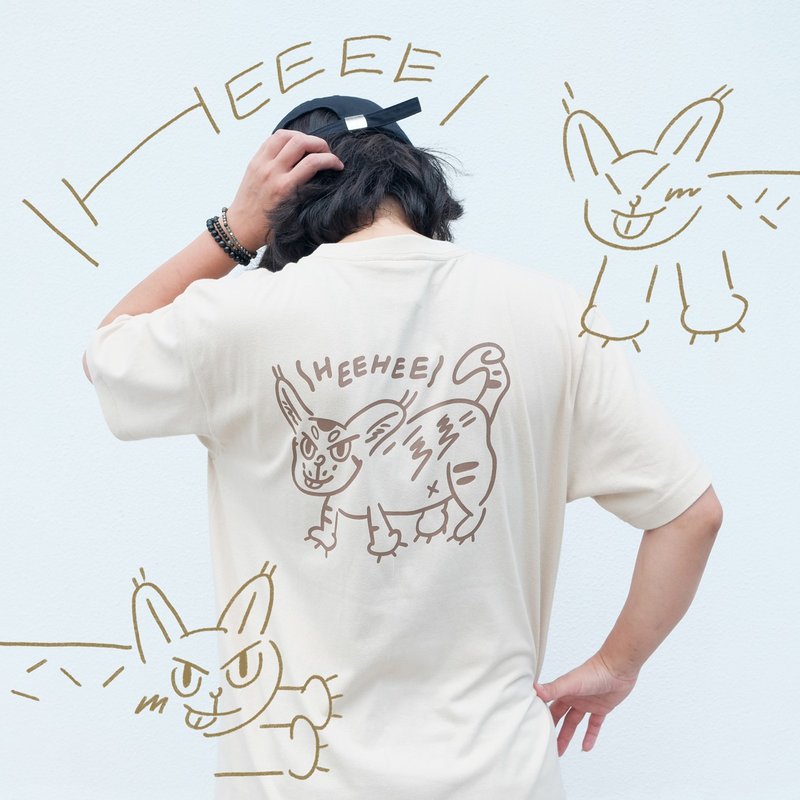 [Pre-order] Cat Island T-shirt / Sand Brown Monster Cat Three Points - Women's T-Shirts - Cotton & Hemp Khaki