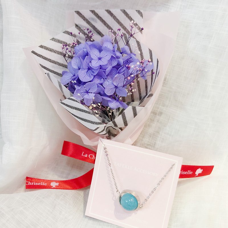 褔袋乾燥花束禮盒 不凋花 保鮮花 繡球花  海藍寶 頸鏈 項鍊 紫色 - 頸圈項鍊 - 水晶 藍色