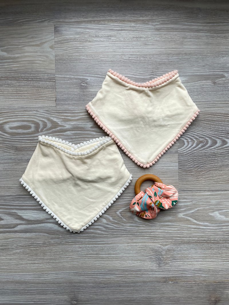 Bonbies baby organic cotton bib and wooden ring bow limited set suitable for 0-6 months baby - Bibs - Cotton & Hemp White