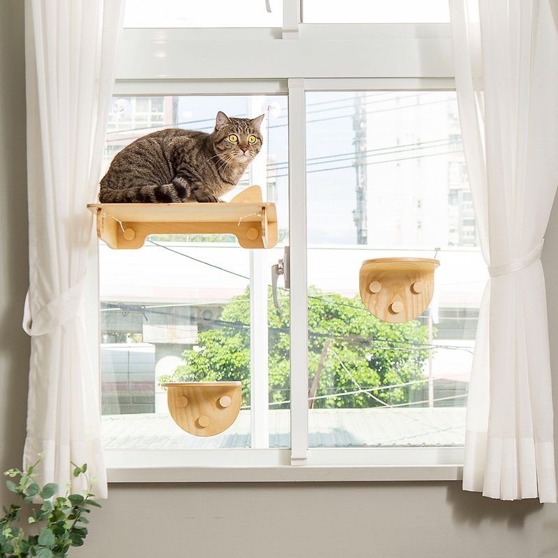 [mysig Meow Sky Walk] Luxurious cat resting table 3 set hanging / window and wall dual use / perspective zero death - Scratchers & Cat Furniture - Wood 