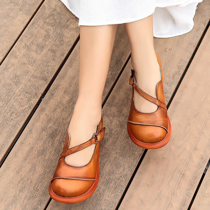 2020 spring and summer thick-soled round toe women's shoes ethnic style retro platform shoes single shoes new - Women's Leather Shoes - Genuine Leather Brown