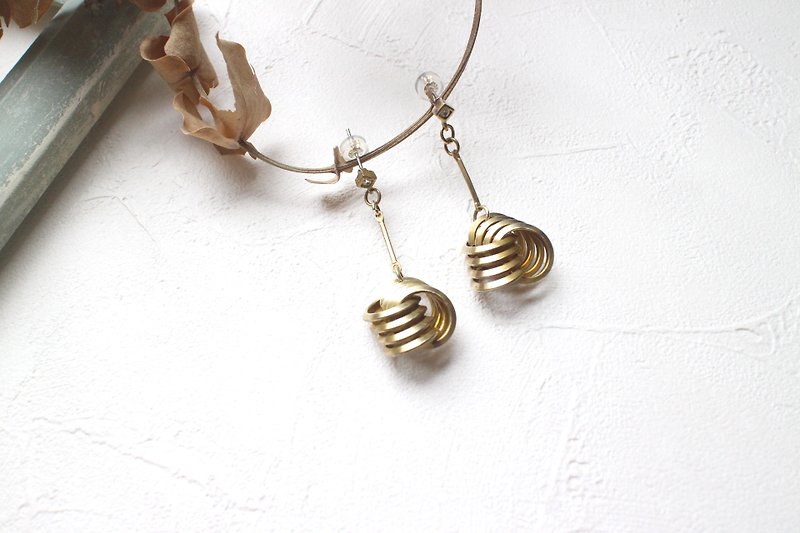 Secret path-Zircon brass earrings - Earrings & Clip-ons - Copper & Brass Gold