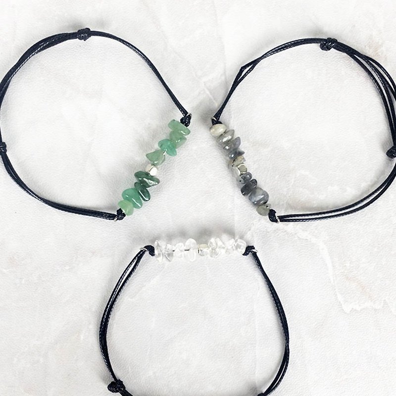 | Crushed Stone birthstone series | 4 ~ 6 pale blue crystal aventurine gray moonlight (x leather cord bracelet hand-x) - Bracelets - Gemstone Multicolor