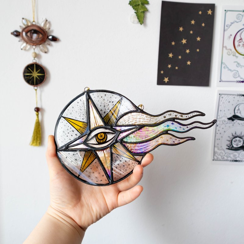 Stained glass ornament, Celestial home decor, Star Art - 壁貼/牆壁裝飾 - 玻璃 多色