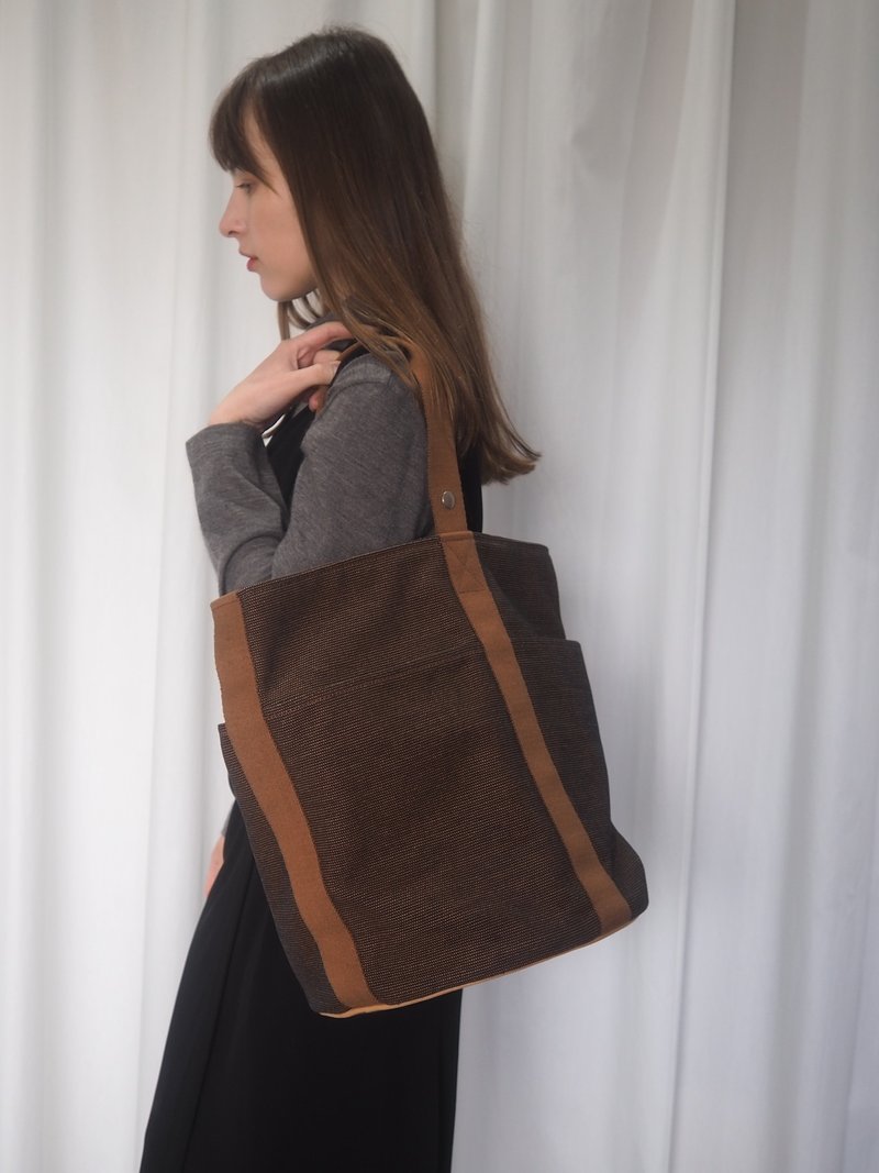 HERMES Saxo GM Tote Bag Canvas Brown Unisex Vintage - กระเป๋าถือ - ผ้าฝ้าย/ผ้าลินิน สีนำ้ตาล