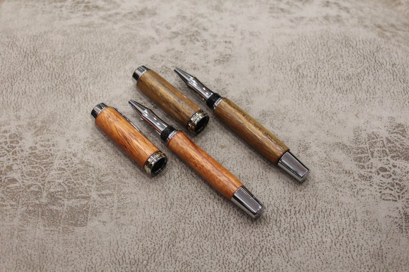 Log handmade pen wooden pen wooden pen ball pen (golden circle) - Rollerball Pens - Wood Brown