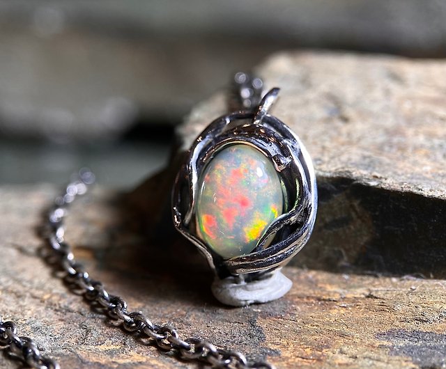 Natural Ore/ Opal/ Brilliant/ Ethiopian/ Sterling Silver Necklace