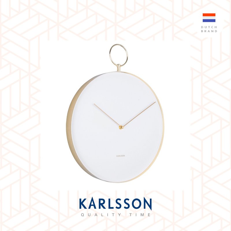 荷蘭Karlsson wall clock L43cm Hook white白色亮金框設計師掛鐘 - 時鐘/鬧鐘 - 其他金屬 白色