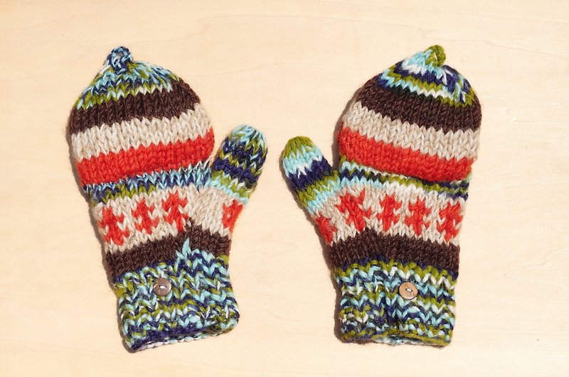 聖誕節 限量一件針織純羊毛保暖手套 / 2ways手套 / 露趾手套 / 內刷毛手套 / 針織手套 - 漸層色夕陽與草地 - 手套 - 羊毛 多色