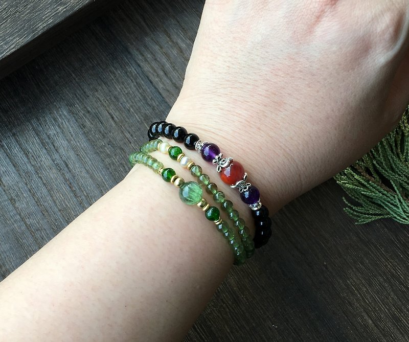 High Clarity green double circle bracelet Stone/ chromium diopside, pearls - Bracelets - Gemstone Green