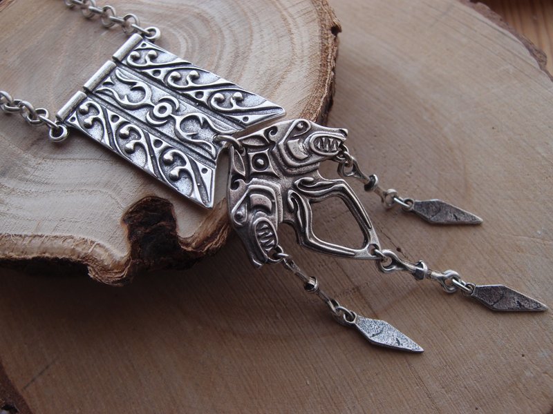 Wolves necklace in old world Fenrir Viking Nordic Celtic style - Necklaces - Sterling Silver Silver