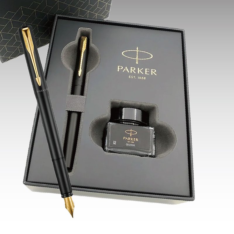 Parker 派克新威雅XL 黑桿鋼金夾墨水禮盒組 免費刻字 - 鋼筆 - 其他金屬 黑色