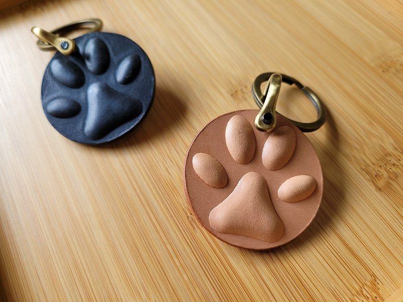 [Leather Small Objects] Meat Pad Leather Key Ring/Pet Collar Charm - Keychains - Genuine Leather 