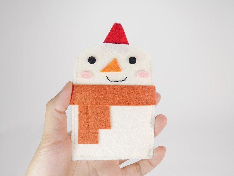 Cute Double Card Holder-Orange Scarf Snowman_Year-End Surprise - ที่ใส่บัตรคล้องคอ - เส้นใยสังเคราะห์ ขาว