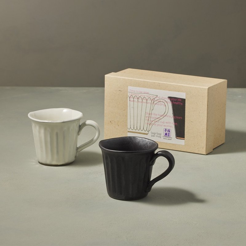 Japanese Mino-yaki-Straight Engraved Pair Cup Gift Set (2 Pieces)-300ml - แก้วมัค/แก้วกาแฟ - ดินเผา หลากหลายสี