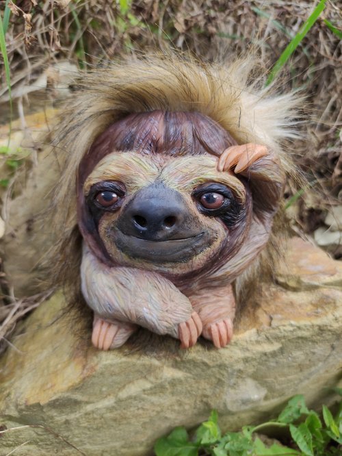 ハンドメイドのナマケモノちゃん✨アートドール かわいいナマケモノのアートドール、動物の置物、OOAK Art toy