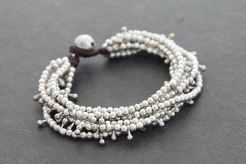 Multi Strand Silver Bracelets Tear Drop Dangle Woven Beads - สร้อยข้อมือ - โลหะ สีเงิน