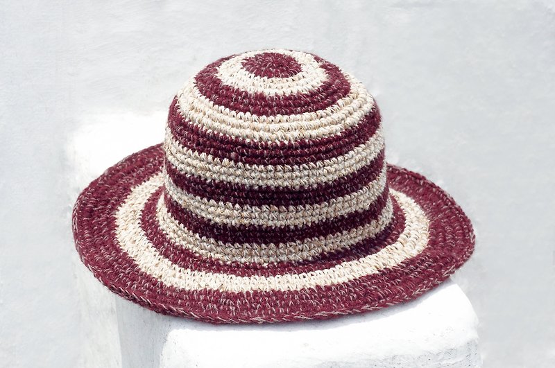 Valentine's Day gift birthday present a limited edition of hand-woven cotton Linen cap / knit cap / hat / visor / hat / straw hat - Tropical Chocolate minimalist style stripes - หมวก - ผ้าฝ้าย/ผ้าลินิน หลากหลายสี