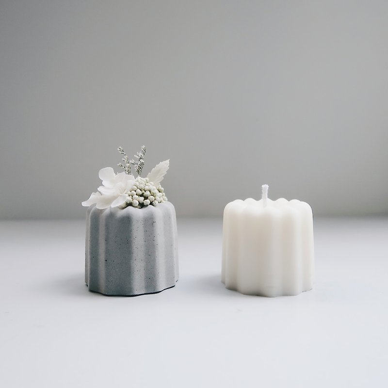 CANELÉ French Canel | Natural soy candle & non-fading Cement diffuser Stone gift box - Candles & Candle Holders - Cement White