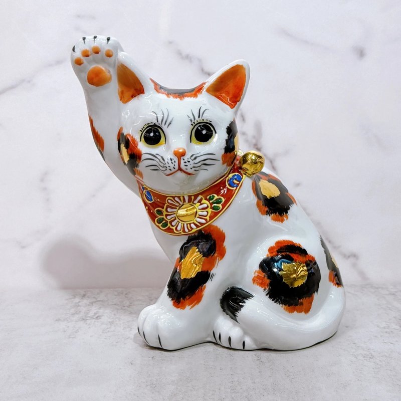 【金彩福貓】日本九谷燒招財貓 | 金三毛 5.5號 - 擺飾/家飾品 - 瓷 白色