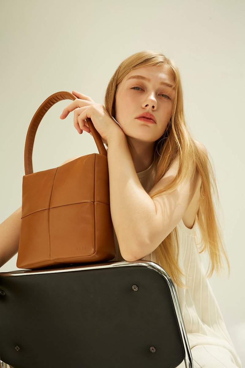 Soft Box Shoulder Sand( Brown) - Handbags & Totes - Genuine Leather Brown