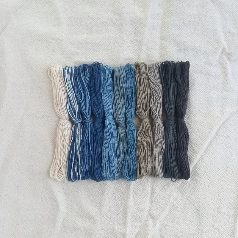 Thick thread / Indigo & Gray 12m x 11 colors / Plant-dyed cotton thread, thickness 1mm / Embroidery thread, Sashiko thread, Cross stitch, Wrapping, Darning - Knitting, Embroidery, Felted Wool & Sewing - Cotton & Hemp Multicolor