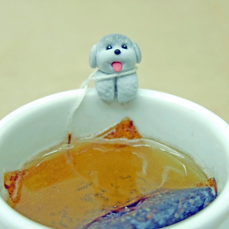 全手作- 灰色貴賓犬杯緣子 - 茶包架 掛杯 - 咖啡杯/馬克杯 - 黏土 