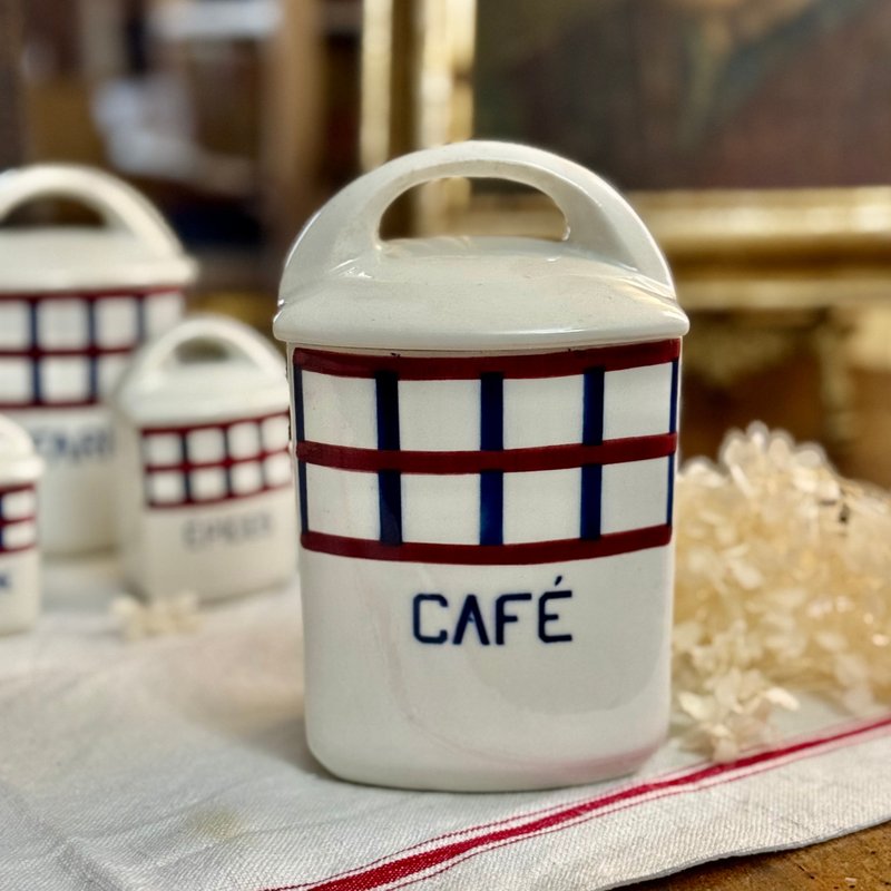 * 50819-經典法國古董 HBCM Béarn系列陶瓷咖啡罐 - 調味罐/醬料罐 - 瓷 銀色