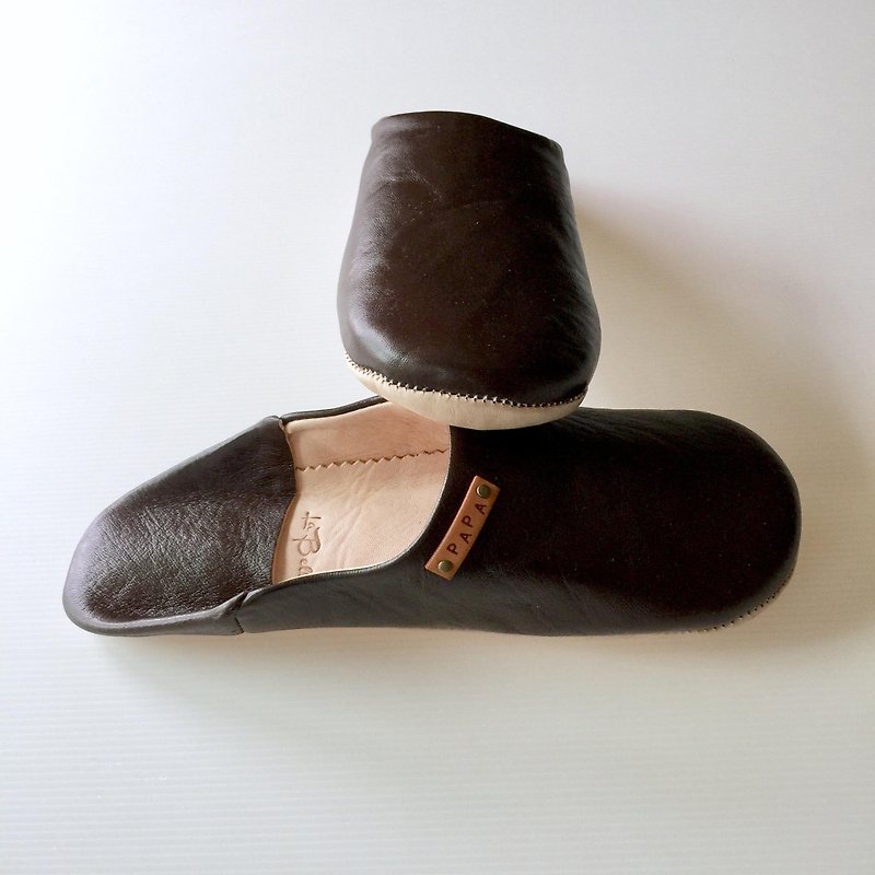 Clean simple babushu slippers daddy brown - Other - Genuine Leather Brown