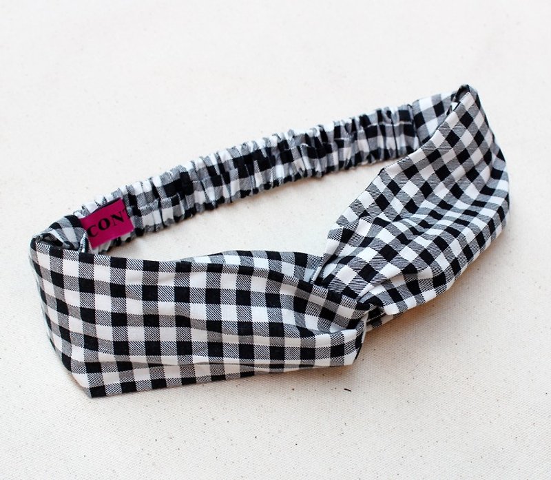 [Spot] hand made with black and white grid Fa - Hair Accessories - Cotton & Hemp Black