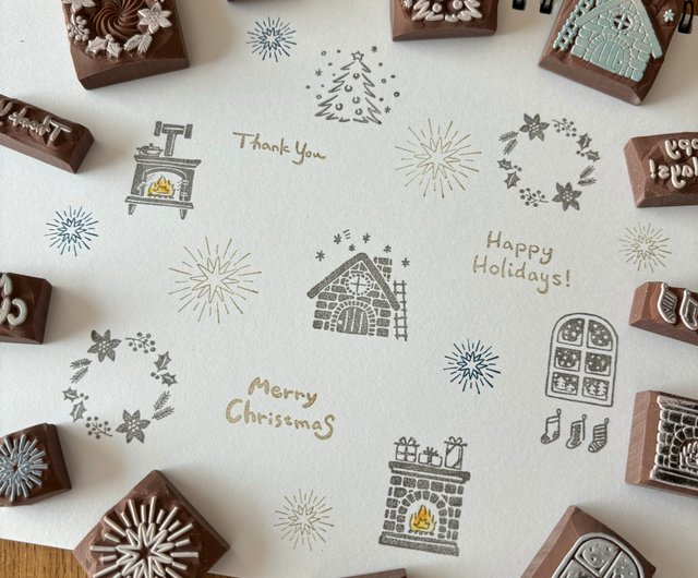 消しゴムはんこ リース クリスマスモチーフはんこ2個セット