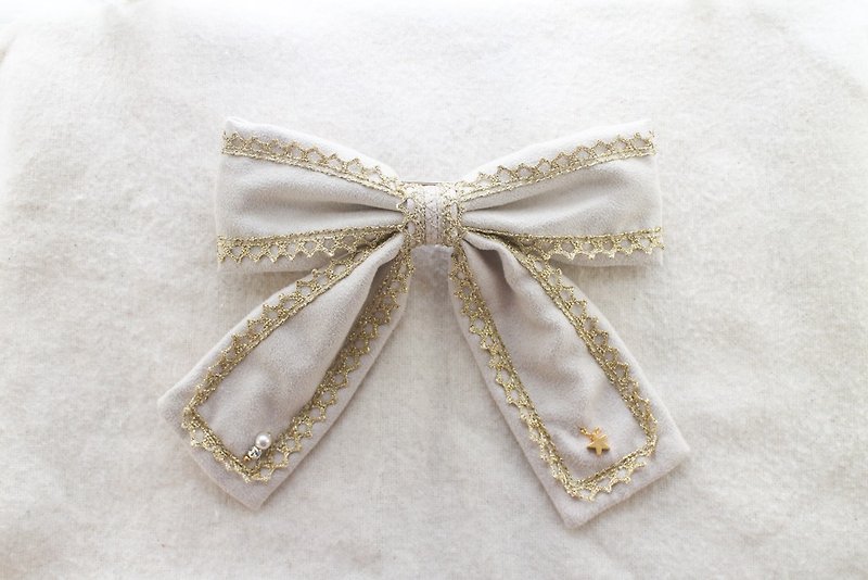 Royal Banquet [Bow Tie Hairpin] | White Ivory - Handmade Original Lolita - Chinese Valentine's Day Gift - เครื่องประดับผม - ไฟเบอร์อื่นๆ ขาว