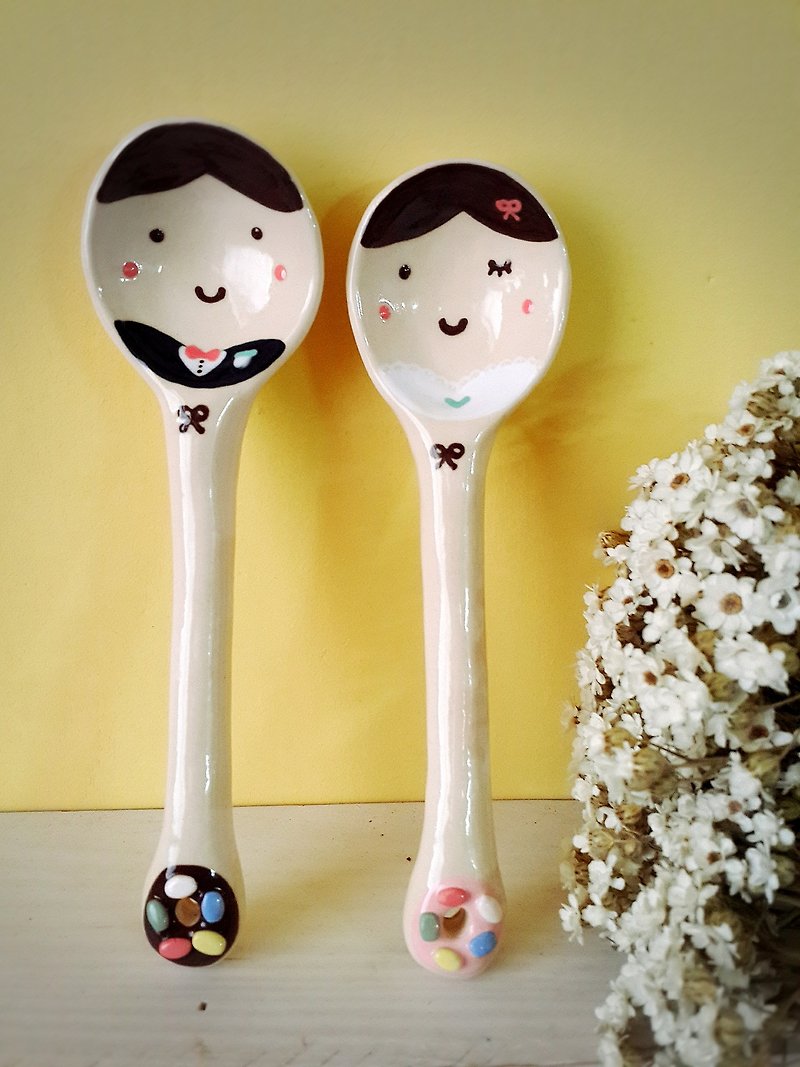 Ceramic donut wedding spoons (one pair) - Pottery & Ceramics - Other Materials Pink