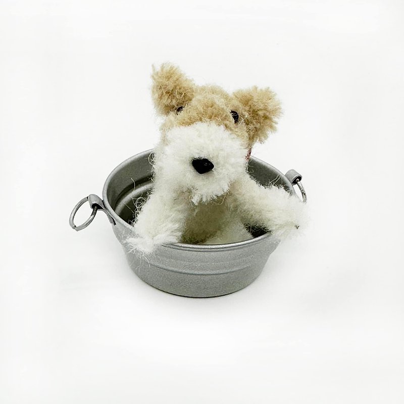 Wirefoxterrier Baby Terrier. Bucket Style - Stuffed Dolls & Figurines - Wool White