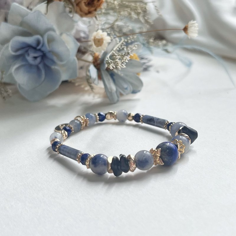 Blue Line Stone Lapis Lazuli Blue Stone Obsidian Natural Crystal Bracelet - Bracelets - Crystal 