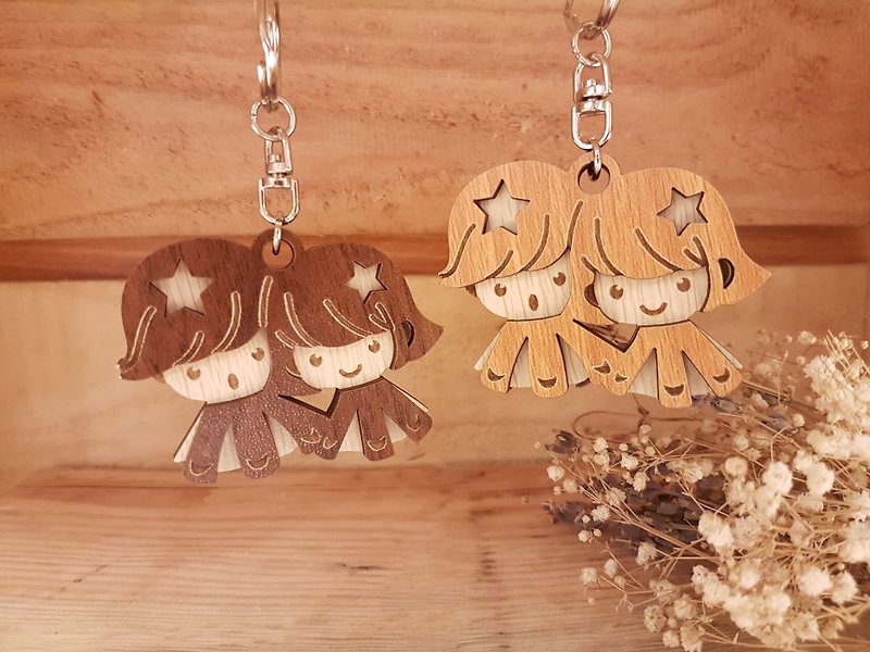 [Teacher’s Day Gift] Wooden Carved Constellation Keychain─Free Engraving for Gemini Gifts - Keychains - Wood Brown