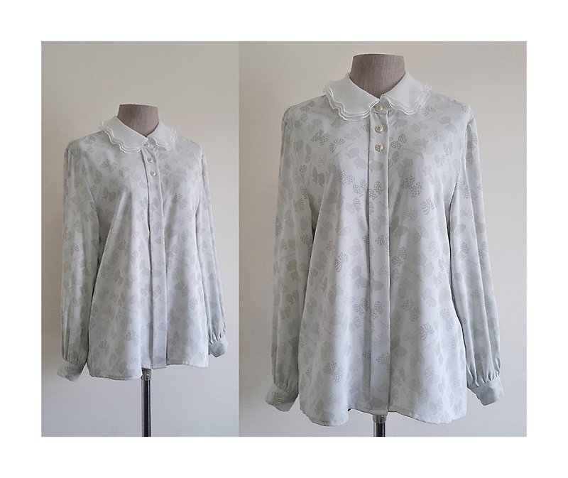 Vintage Gray Bow Blouse - Women's Tops - Polyester Gray