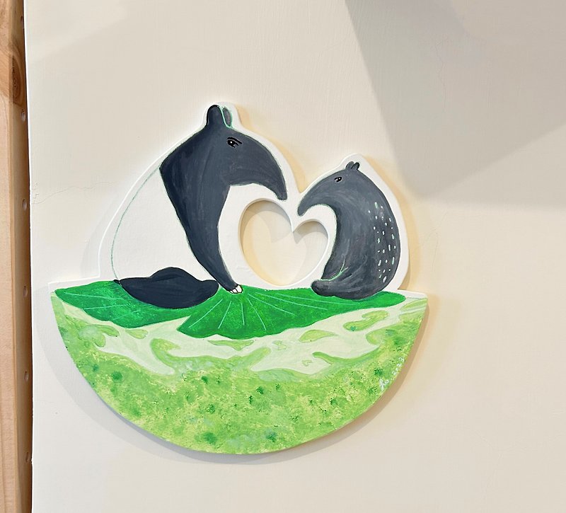 荷葉貘茶 - 來自未來的壁畫 壁板畫誕生 手工手繪 壓克力彩 嶄新 - 牆貼/牆身裝飾 - 其他材質 綠色