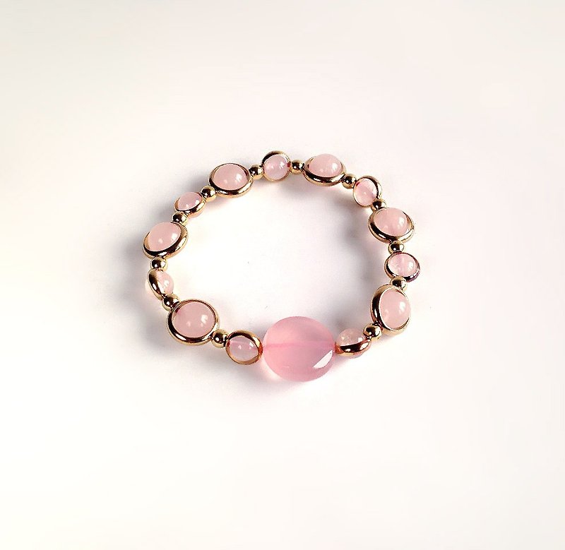 [Gemstones] Hand-made Natural Ore Powder Crystal Brass • Bracelet - Bracelets - Gemstone Pink