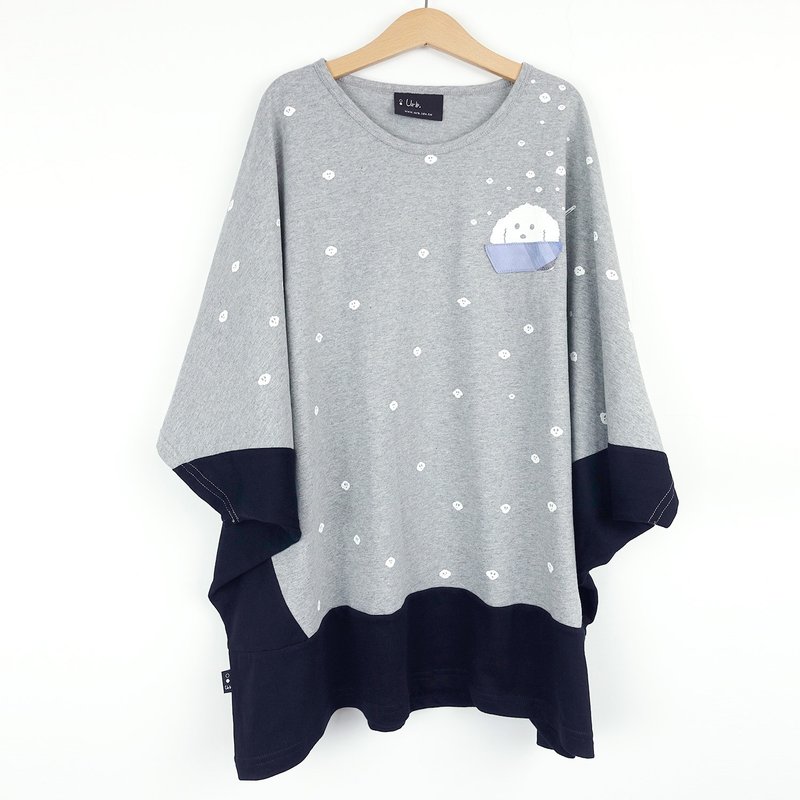 Snowflake ice dog / wide-sleeved five-point sleeve top / gray - เสื้อผู้หญิง - ผ้าฝ้าย/ผ้าลินิน สีเทา