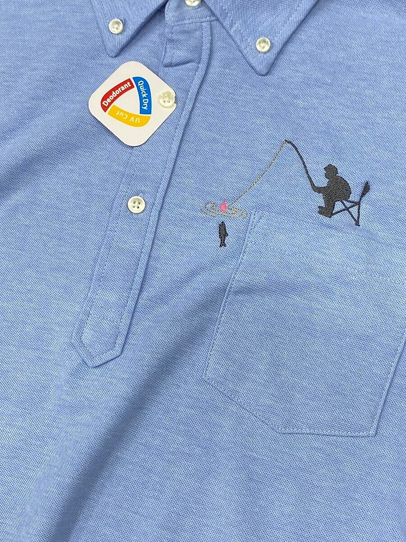 For Father's Day gifts. To dad who loves fishing. [Gift wrapping free] Today is fishing day Polo shirt up to 3XL size - Women's Shirts - Cotton & Hemp Blue
