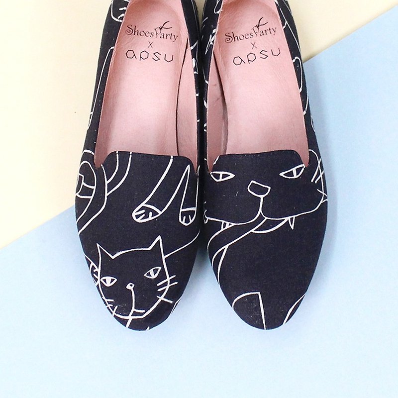 [26.5] black and white spot meow Jun Ou Beila / handmade custom / Japan fabric - รองเท้าลำลองผู้หญิง - ผ้าฝ้าย/ผ้าลินิน 