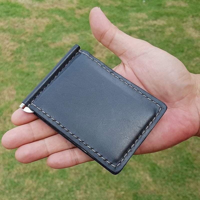 GENUINE LEATHER HAND STITCHED MONEY CLIP WALLET / LEATHER MEN'S WALLET - กระเป๋าสตางค์ - หนังแท้ สีน้ำเงิน