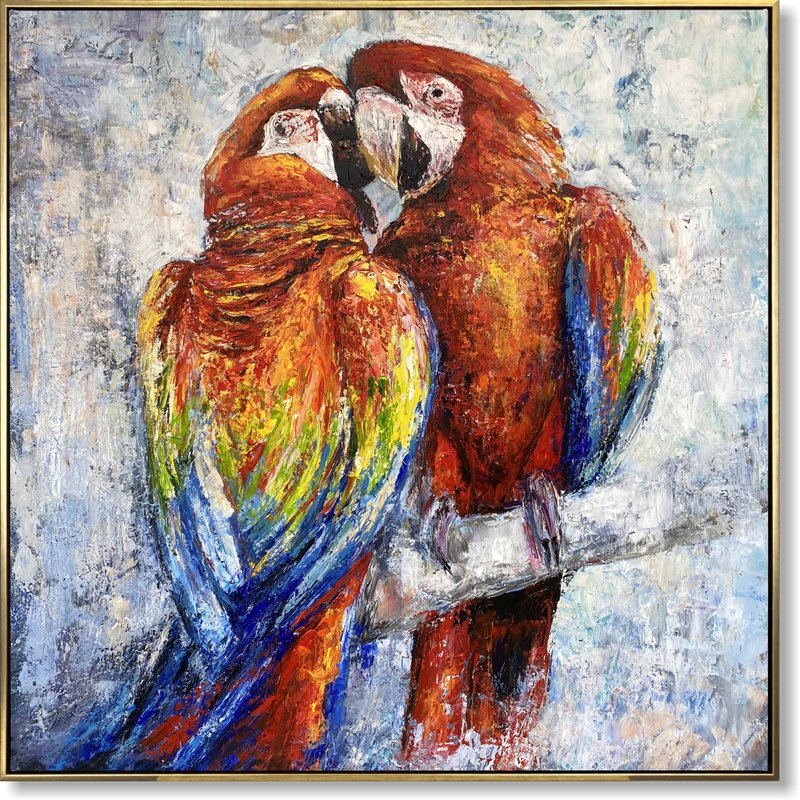 Colorful Parrot Painting on Canvas Macaw Birds Wall Art Tropical Animal Artwork - 壁貼/牆壁裝飾 - 壓克力 多色