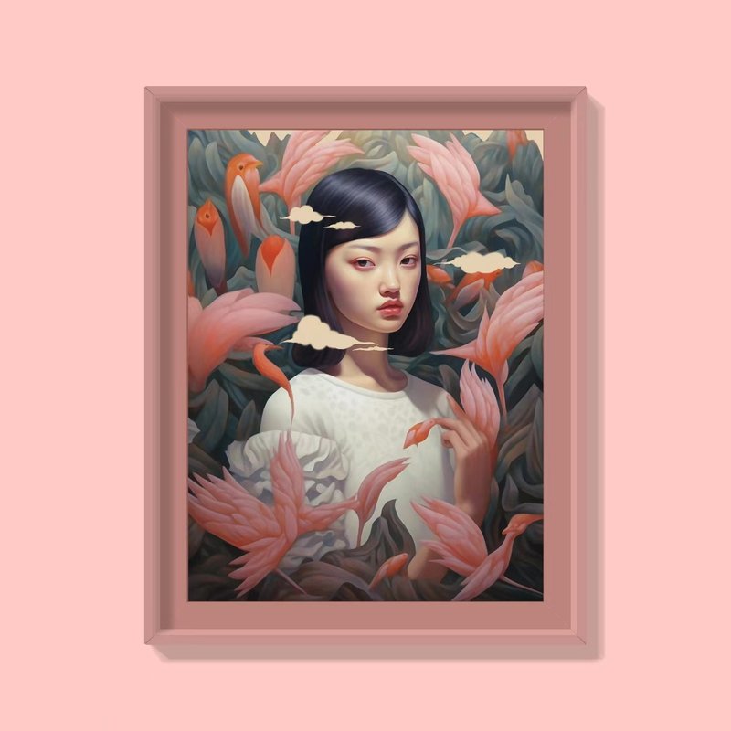 原創插畫 火烈鳥 8K藝術微噴裝飾畫 - 電子似顏繪/繪畫/插畫 - 紙 