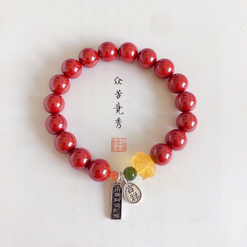 Natural raw ore cinnabar emperor sand bracelet cinnabar content more than 95%, Tai Sui, clearing away heat, detoxifying, and preventing fright - สร้อยข้อมือ - เครื่องเพชรพลอย 