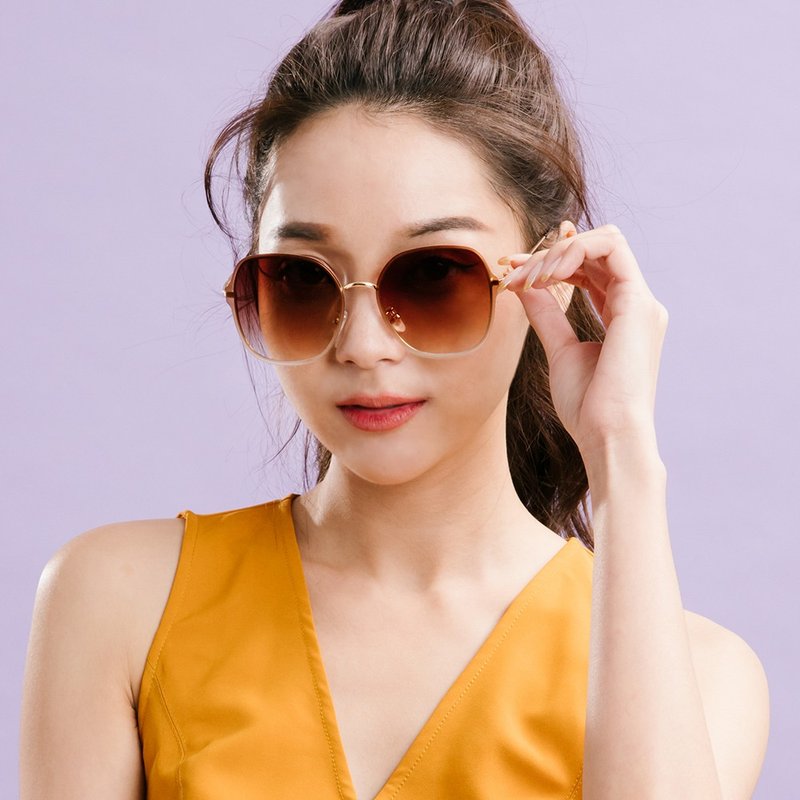 [Refurbished] Olive Brown jelly see-through metal frame sunglasses│UV400 sunglasses - แว่นกันแดด - โลหะ สีนำ้ตาล